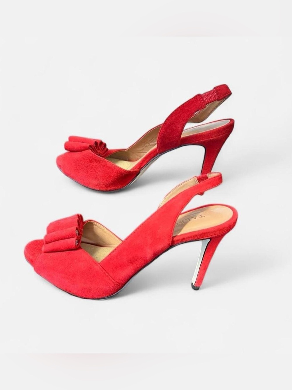 Talbots Red Suede Slingback Heels with Bow Detail